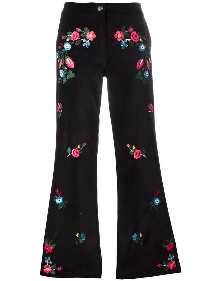 Vivetta Embroidered Flared Trousers, Women's, Size: 40, Black, Cotton/spandex/elastane/polyester/acetate