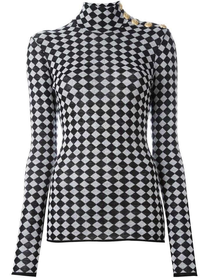 Balmain Checkered Pattern Knit Top, Women's, Size: 34, Black, Wool