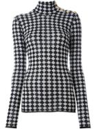 Balmain Checkered Pattern Knit Top, Women's, Size: 34, Black, Wool
