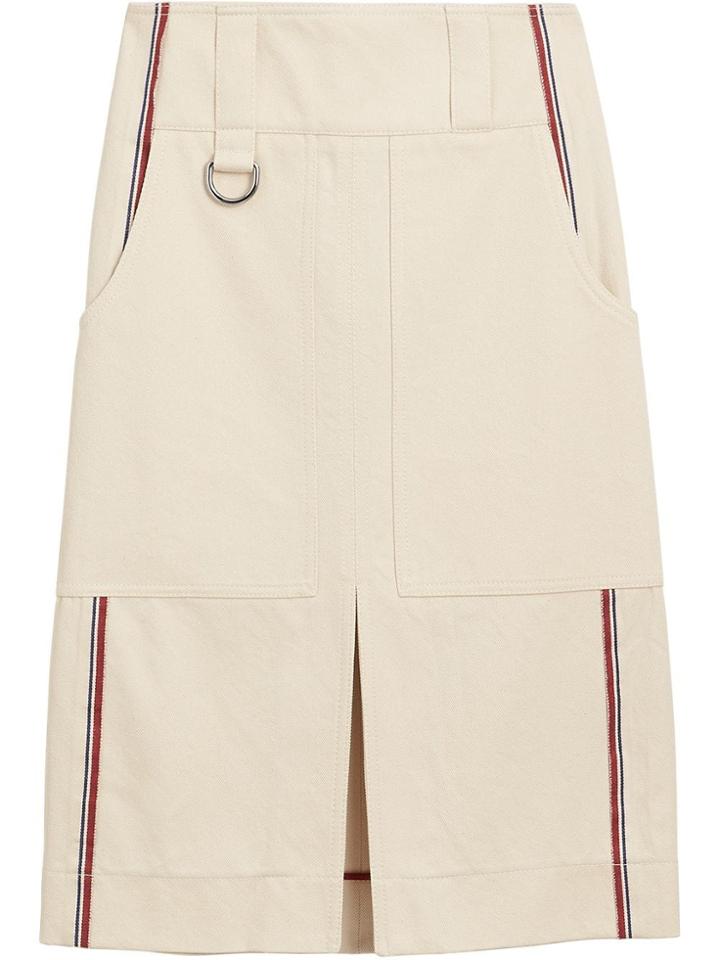 Burberry Stripe Detail Cotton A-line Skirt - Nude & Neutrals