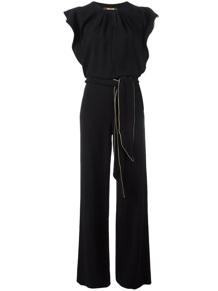 Roberto Cavalli Piped Trim Jumpsuit, Women's, Size: 40, Black, Viscose/spandex/elastane/silk