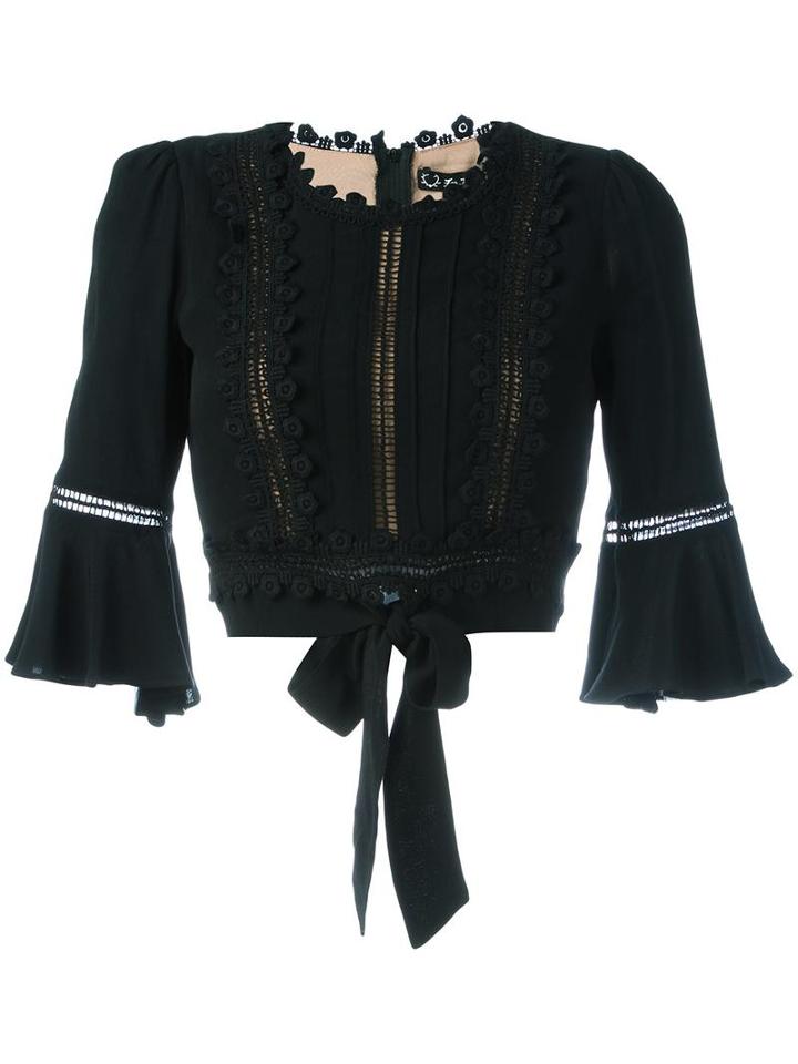 For Love And Lemons Three-quarters Sleeve Cropped Blouse, Women's, Size: Medium, Black, Polyester/spandex/elastane/viscose/rayon