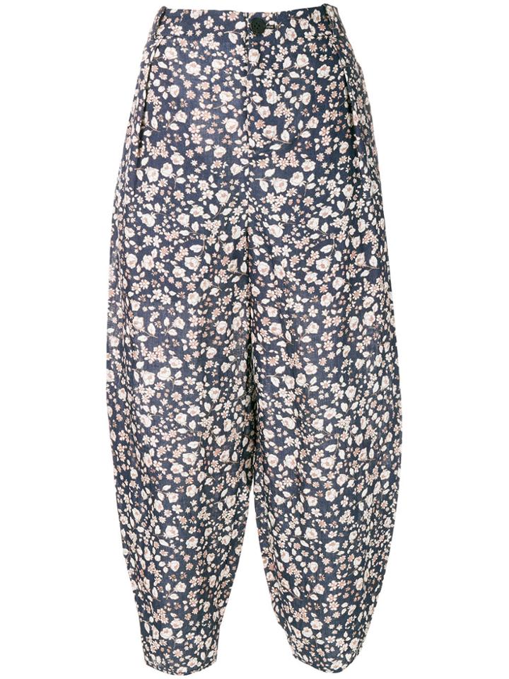 Aleksandr Manamïs Floral Print Balloon Cropped Trousers - Blue