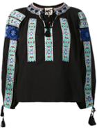 Sea Embroidered Peasant Top, Women's, Size: 0, Black, Cotton