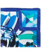 Etro Tiger Print Scarf, Men's, Blue, Silk