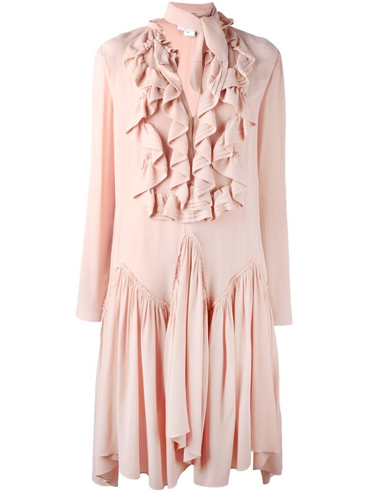 Chloé Ruffled Neck Tie Dress - Pink & Purple