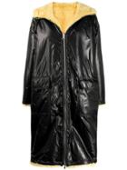 Stand Contrast Hooded Coat - Black