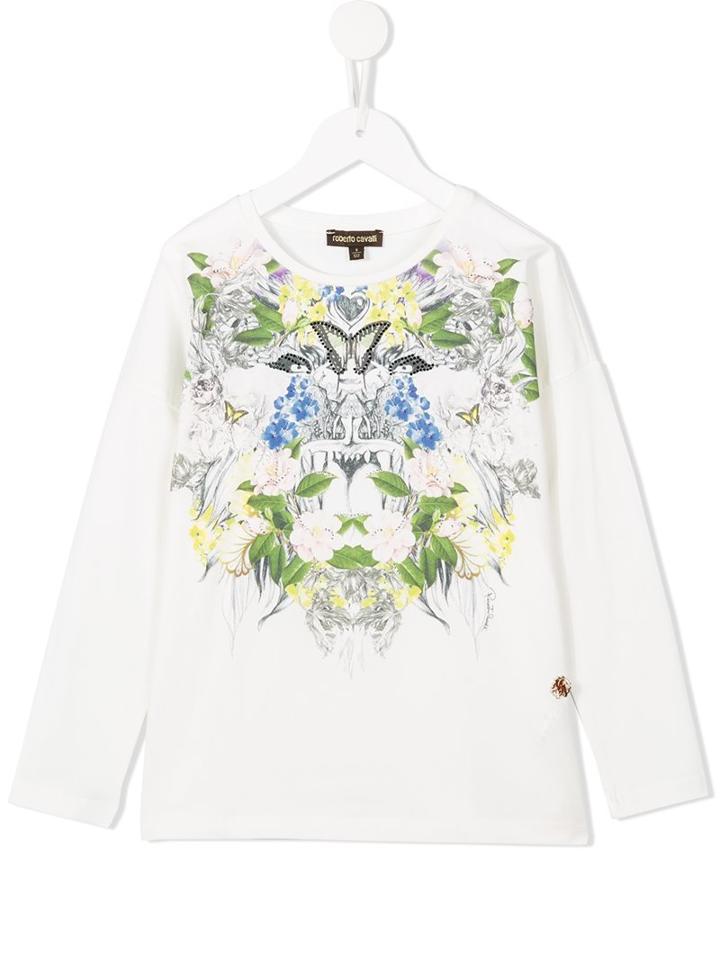 Roberto Cavalli Kids Floral Print Top, Girl's, Size: 11 Yrs, White