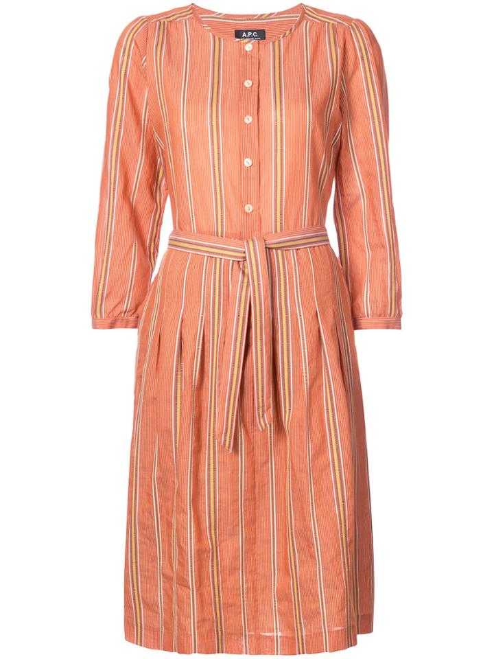 A.p.c. Striped Tie Waist Dress - Yellow & Orange