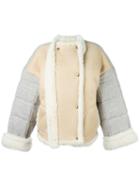 Chloé Shearling Trim Padded Jacket, Women's, Size: 36, Grey, Sheep Skin/shearling/cotton