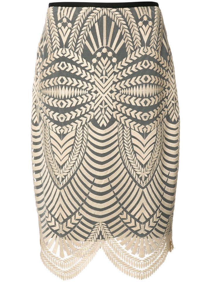 Nicole Miller Scalloped Hem Skirt, Women's, Size: 4, Nude/neutrals, Polyester