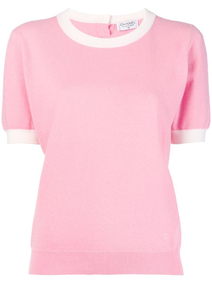 Chanel Vintage Contrast-trim Knitted Top - Pink & Purple