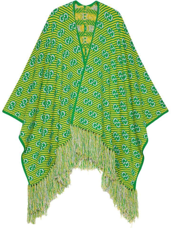 Gucci Jacquard Poncho With Gg Striped Pattern - Green