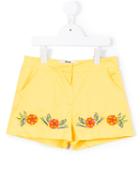 Msgm Kids Floral Embroidery Shorts, Girl's, Size: 6 Yrs, Yellow/orange