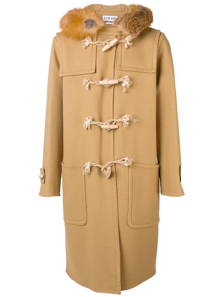 Loewe Fur Trim Duffle Coat - Nude & Neutrals
