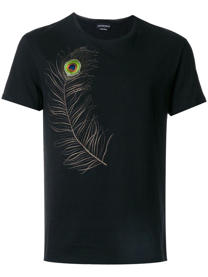 Alexander Mcqueen - Feather Embroidered T-shirt - Men - Cotton - L, Black, Cotton