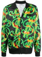 Sss World Corp Dollar Fire-print Track Jacket - Black