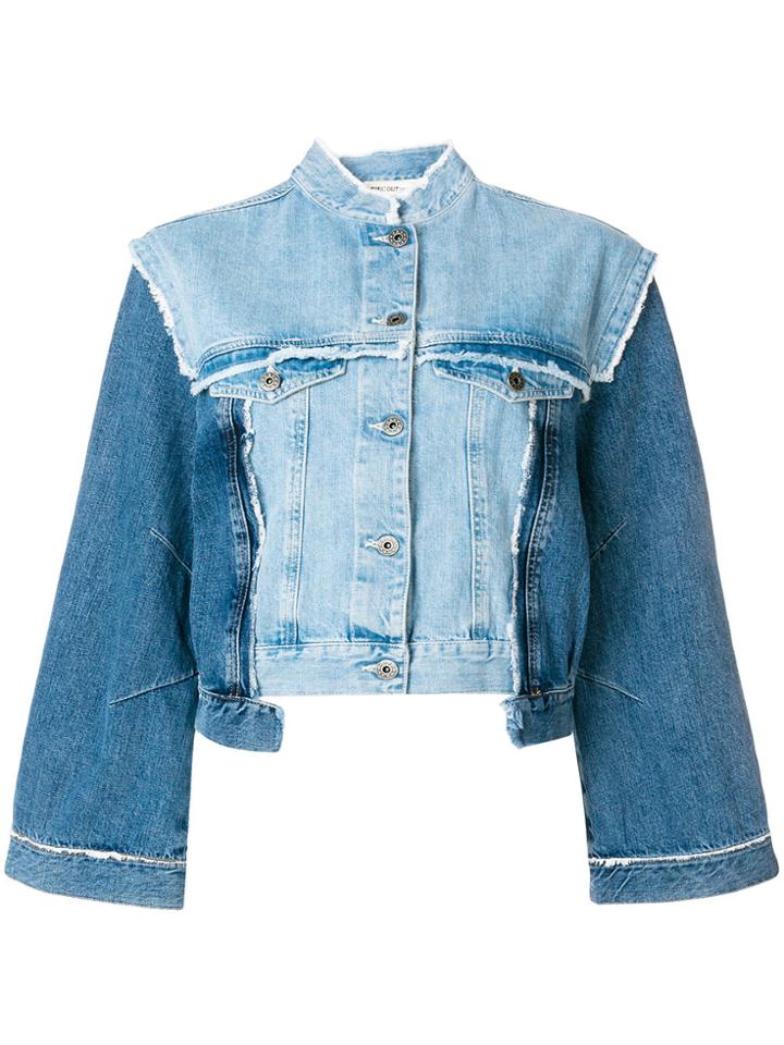 Semicouture Distressed Panelled Denim Jacket - Blue