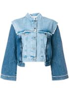 Semicouture Distressed Panelled Denim Jacket - Blue