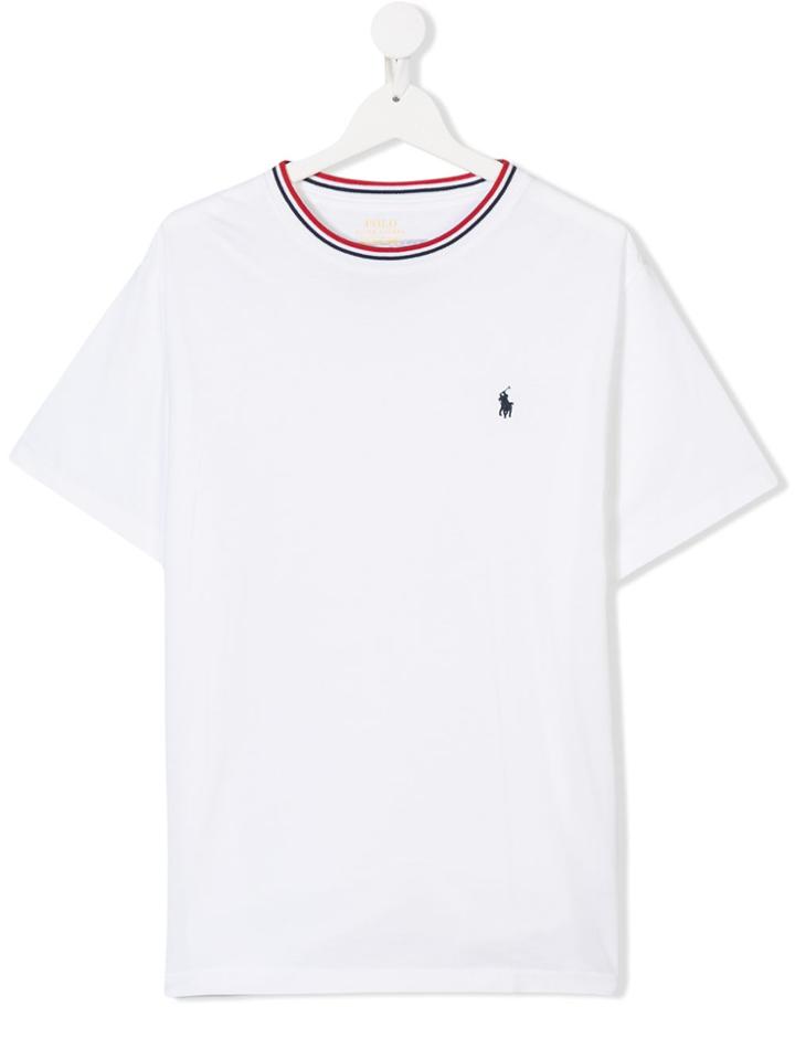 Ralph Lauren Kids Teen Striped Trim T-shirt - White