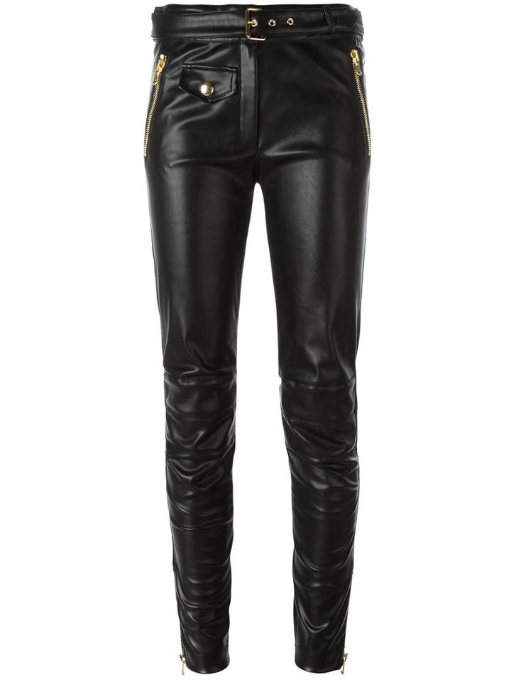 Moschino Imitation Leather Trousers, Women's, Size: 42, Black, Polyester/polyurethane