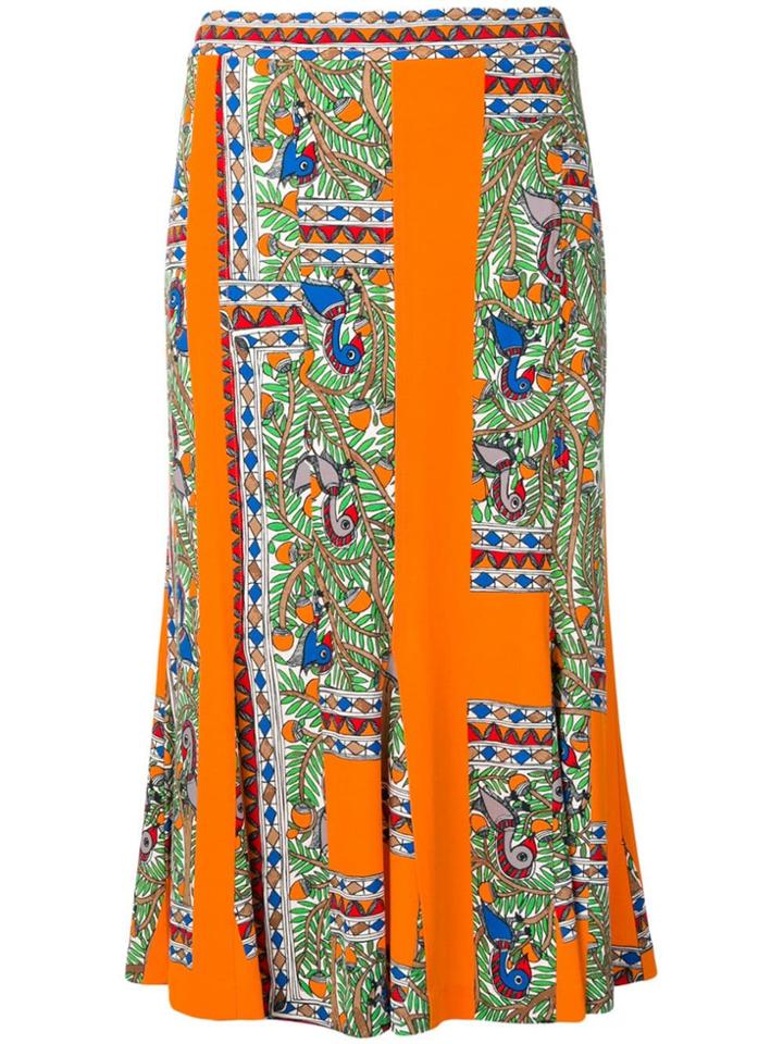 Tory Burch Abstract Print Midi Skirt - Orange