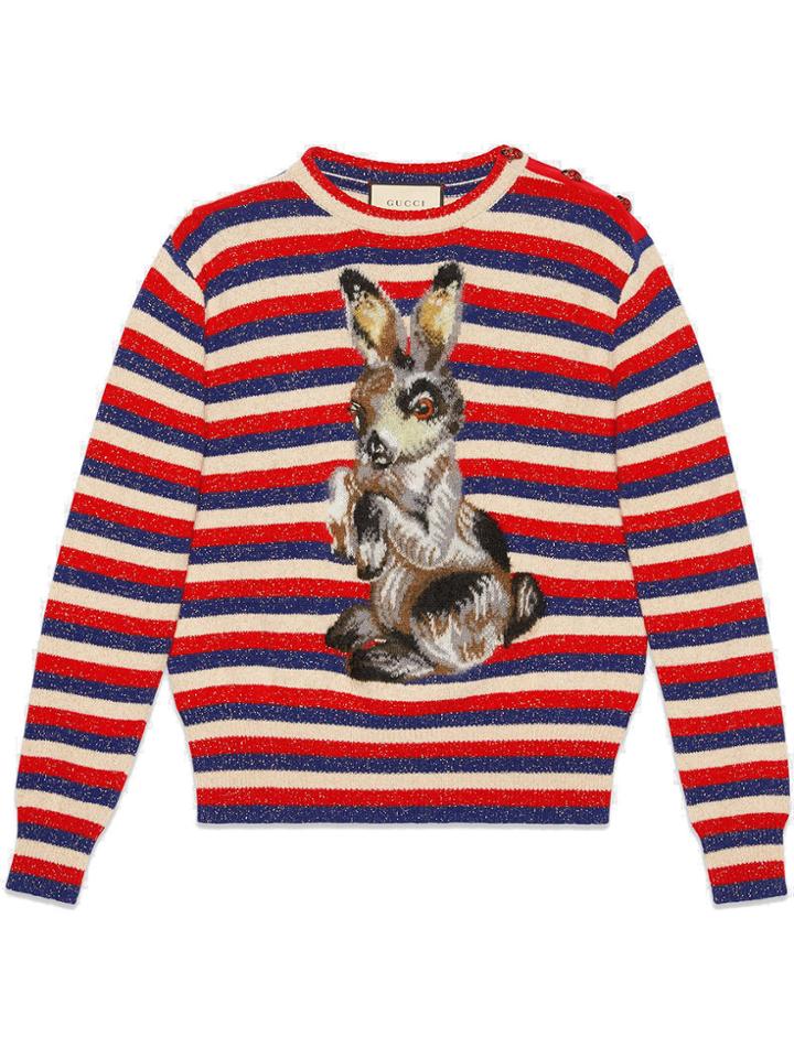Gucci Wool Lurex Striped Sweater With Rabbit - Multicolour