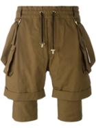 Balmain Layered Cargo Shorts, Men's, Size: Small, Brown, Cotton