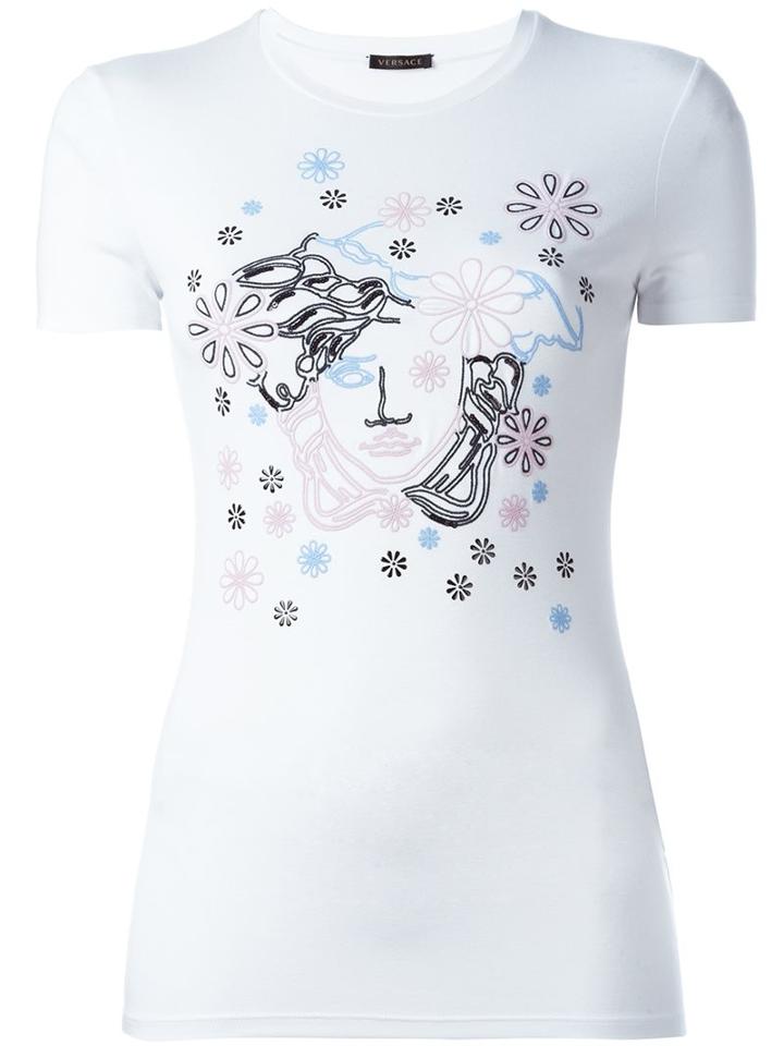 Versace Floral Medusa T-shirt, Women's, Size: 42, White, Spandex/elastane/viscose
