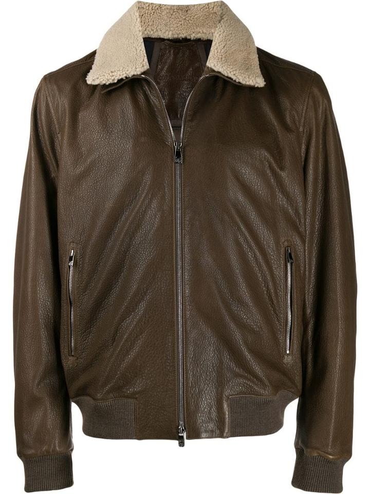 Corneliani Shearling Collar Bomber Jacket - Brown