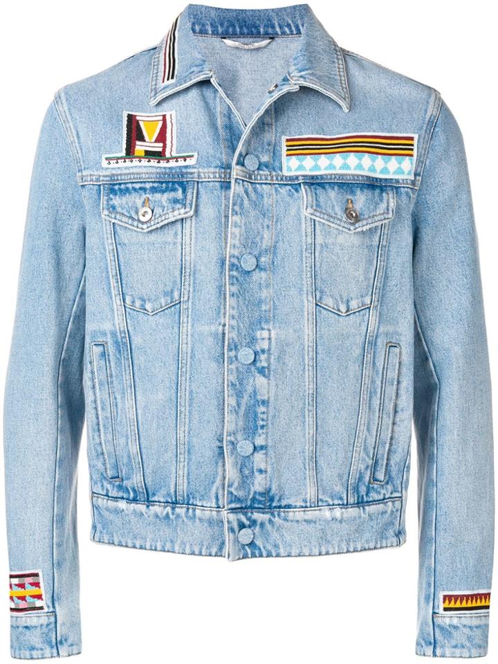Valentino Geometric Embroidery Denim Jacket - Blue