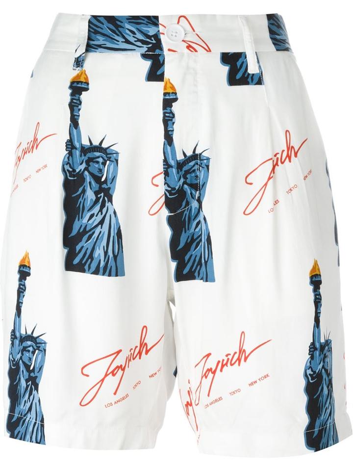 Joyrich Statue Of Liberty Print Shorts, Women's, Size: Large, White, Rayon