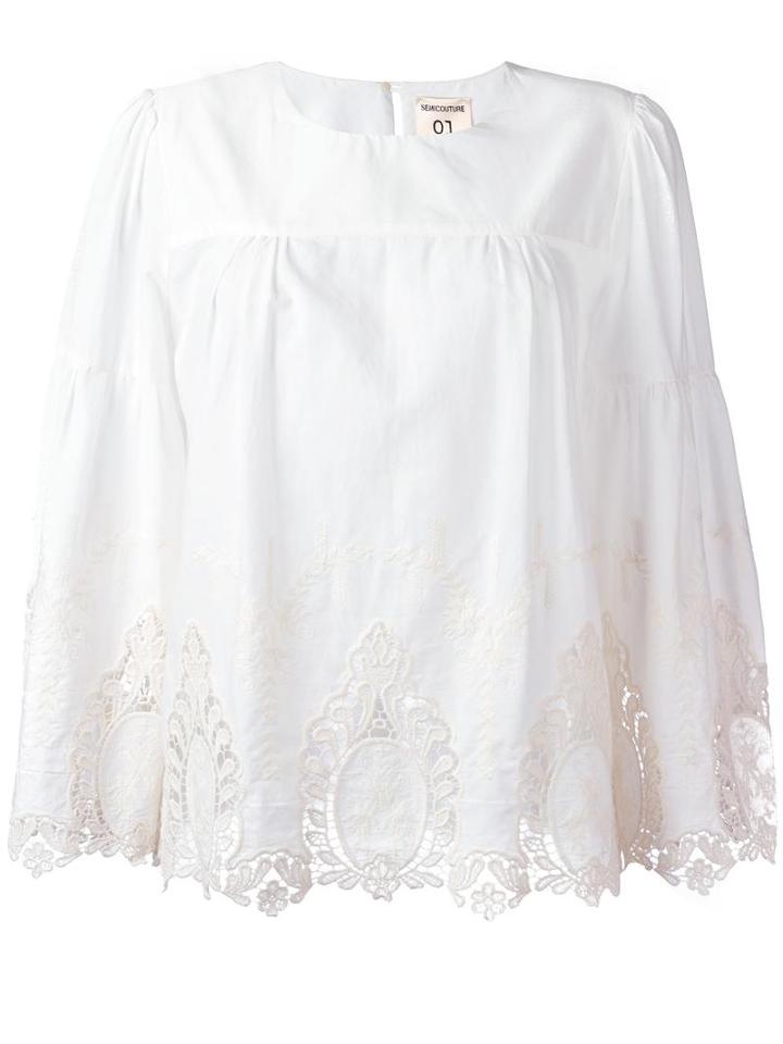Semicouture Macrame Detailing Blouse, Women's, Size: 38, White, Cotton