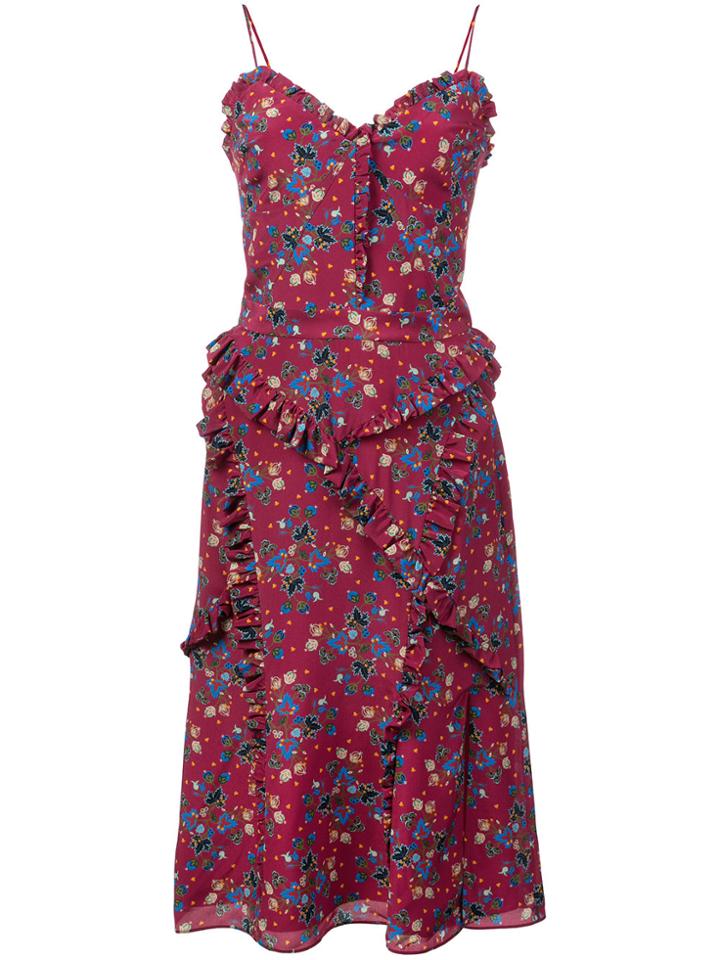 Altuzarra Floral Ruffle Midi Dress - Pink & Purple