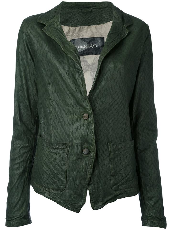 Giorgio Brato - Two Button Jacket - Women - Cotton/leather/nylon - 46, Green, Cotton/leather/nylon