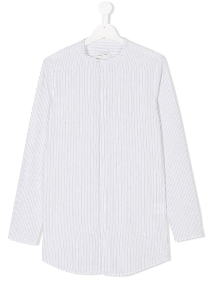 Paolo Pecora Kids Teen Striped Band Collar Shirt - White