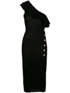 Balmain Ribbed Asymmetric Dress - Black