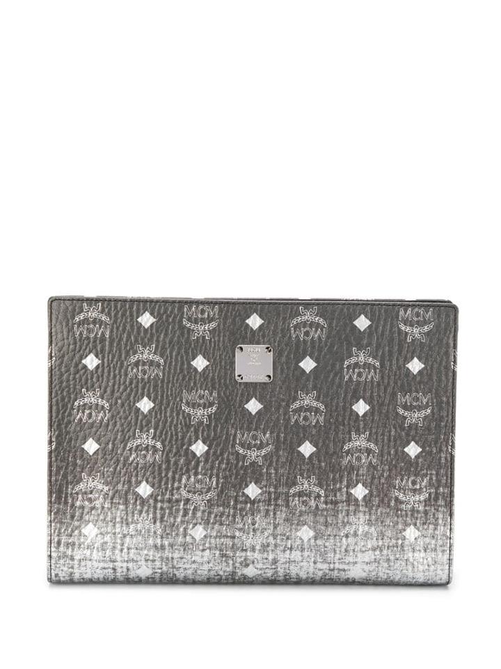 Mcm Logo Print Clutch Bag - Silver