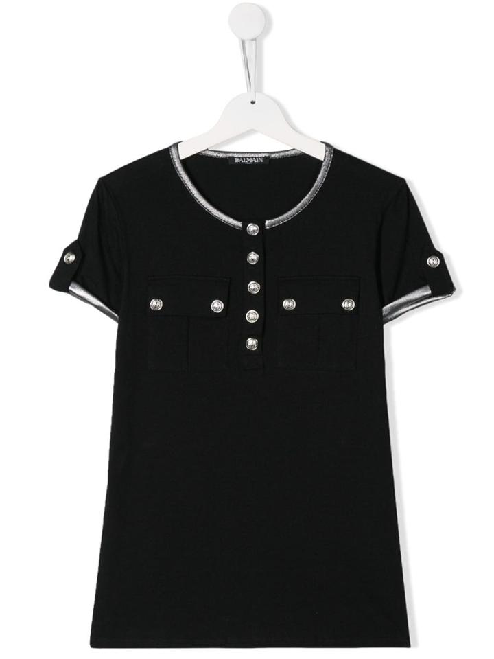 Balmain Kids Silver-tone Detail Top - Black