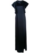 Oscar De La Renta Side Slit Satin Gown - Blue