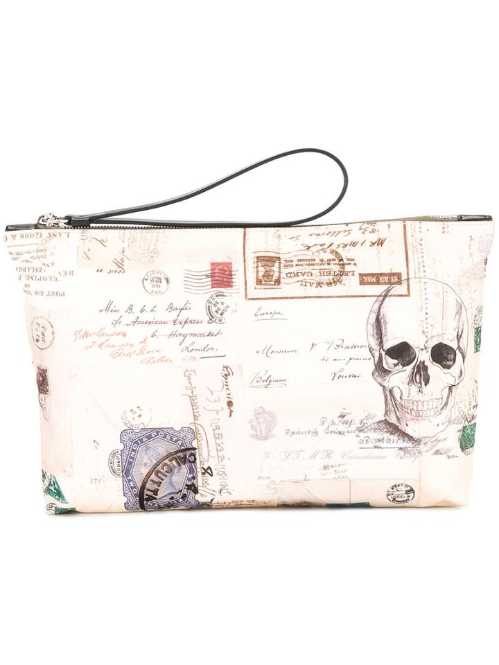 Alexander Mcqueen - Postcard And Skull Print Clutch - Men - Polyamide - One Size, Nude/neutrals, Polyamide