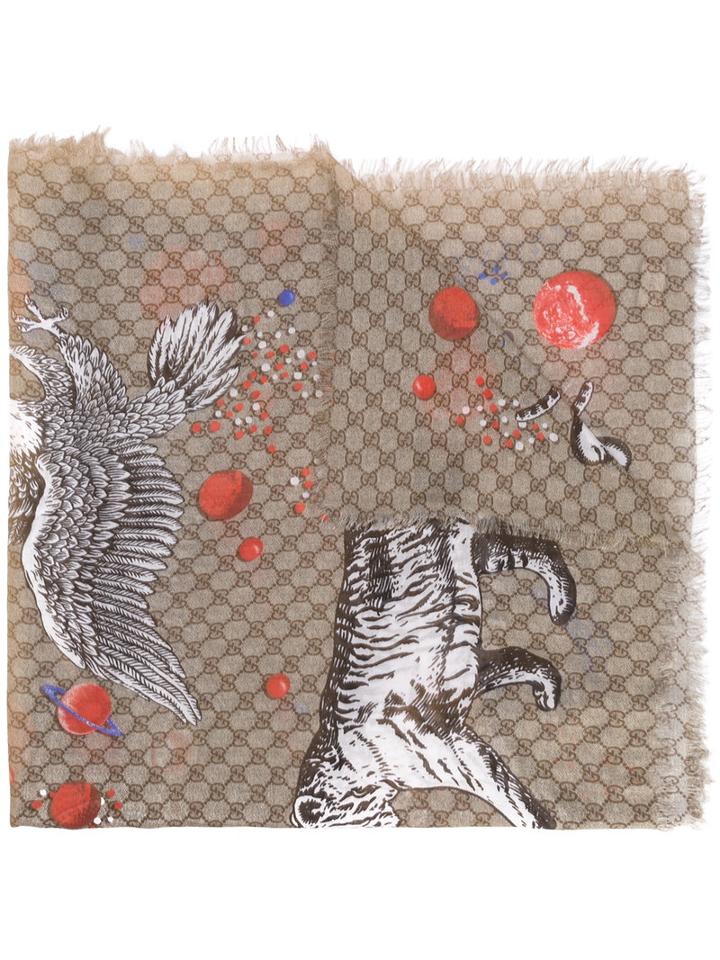 Gucci - Space Animals Print Shawl - Men - Silk/modal - One Size, Beige, Silk/modal