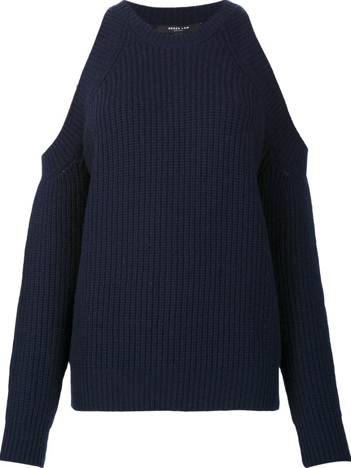 Derek Lam Cold Shoulder Ribbed Jumper, Women's, Size: Large, Blue, Cashmere/merino