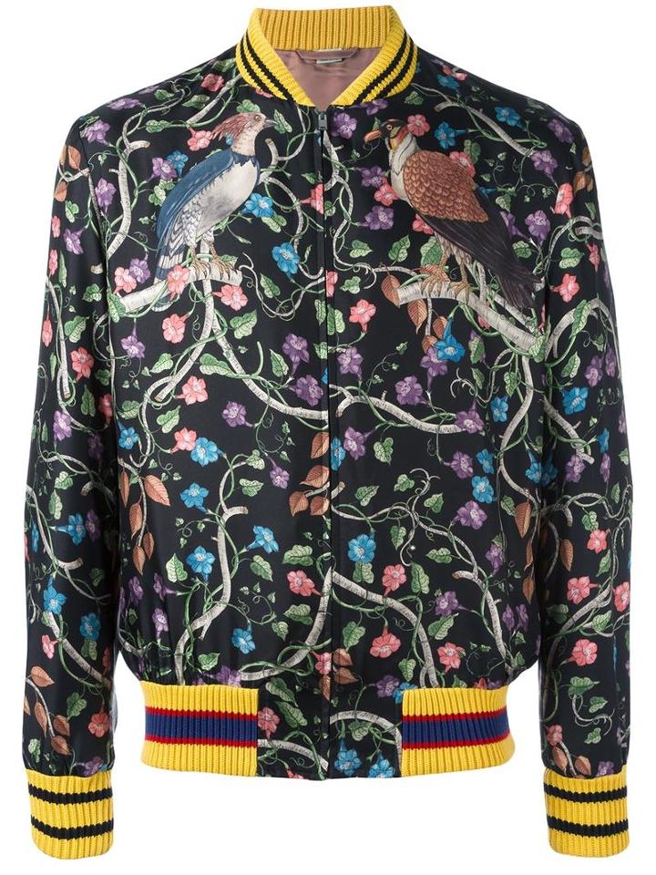 Gucci Floral Bomber Jacket, Men's, Size: 48, Black, Silk/cotton/cupro