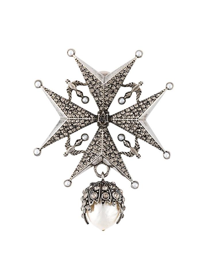 Alexander Mcqueen Medallion Brooch, Men's, Metallic