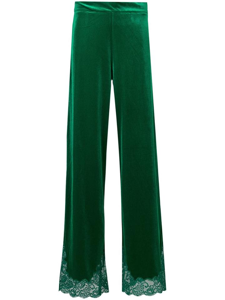 Lédition Lace Hem Velvet Trousers - Green
