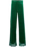 Lédition Lace Hem Velvet Trousers - Green
