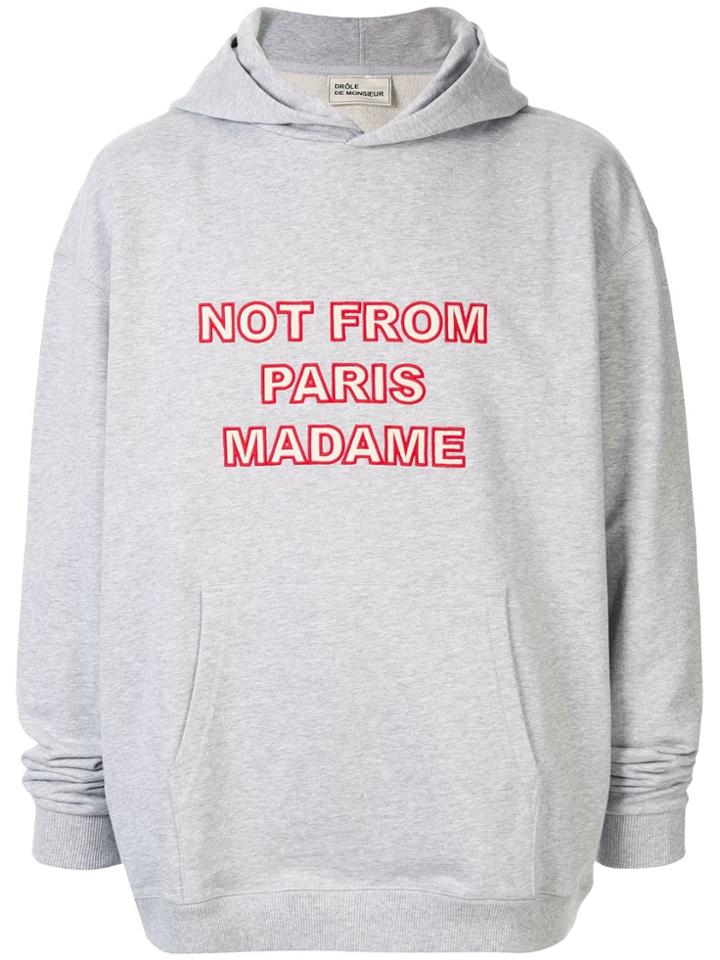 Drôle De Monsieur 'not From Paris' Print Hoodie - Grey