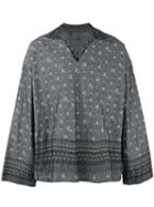 Sacai Aloha Scarf Embroidered Shirt, Men's, Size: 3, Grey, Cotton