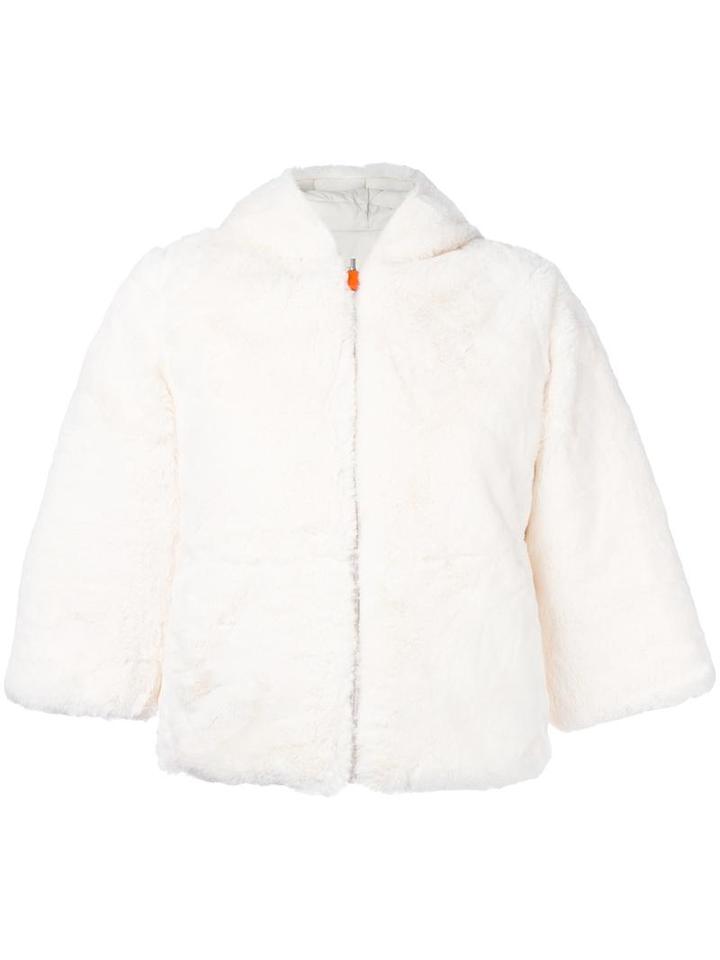Save The Duck Faux Fur Hooded Jacket, Women's, Size: 2, White, Nylon/polyester